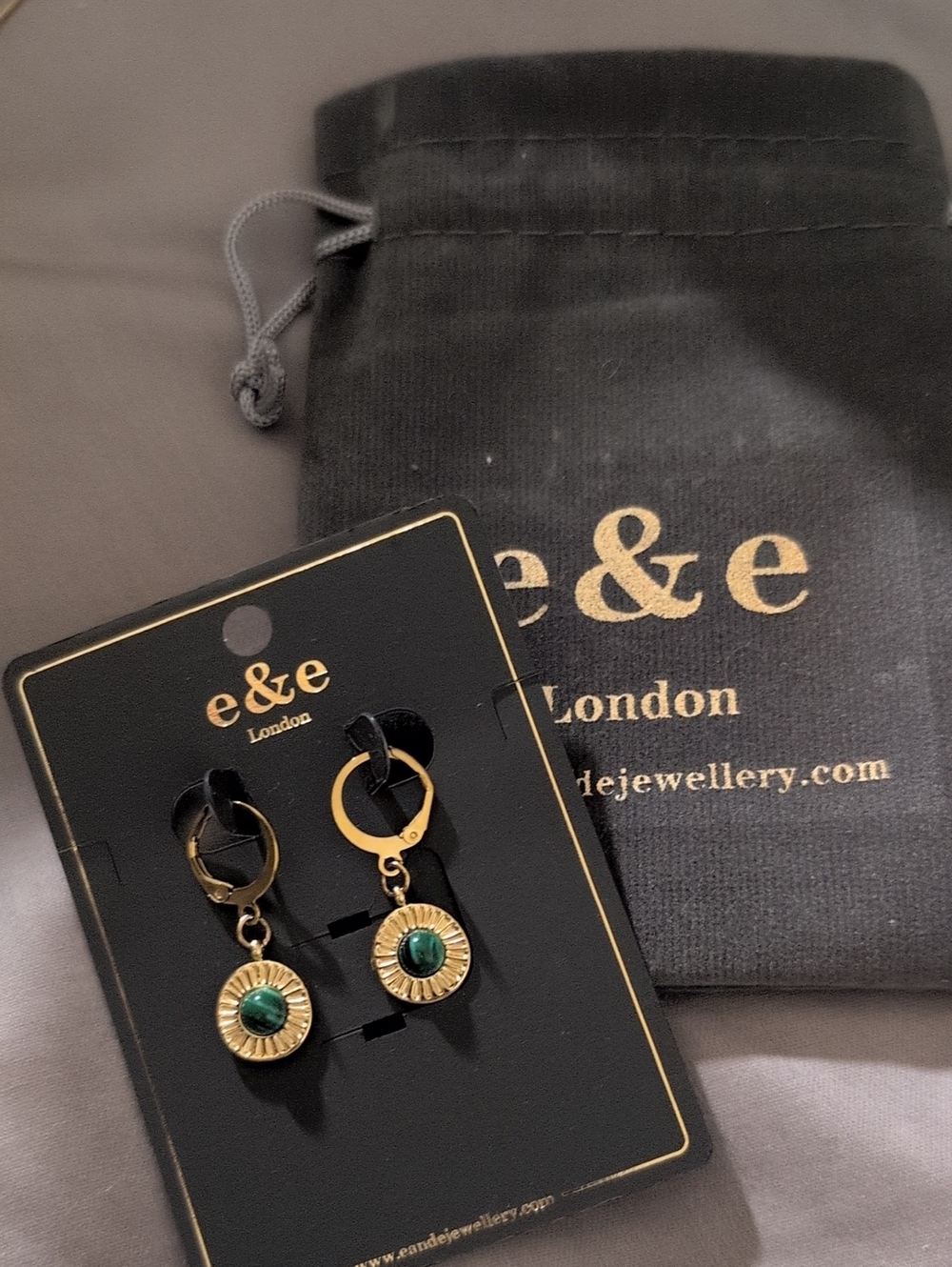 Gold Hoop Earrings with Green Stone Drops